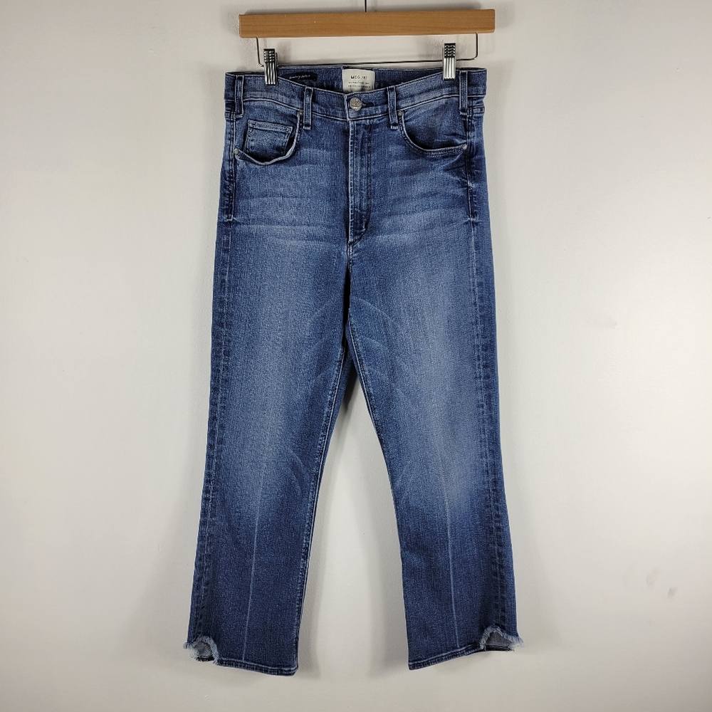 McGuire Gainesbourg Bootcut High Waist Cropped Distressed Chewed Hem Jeans